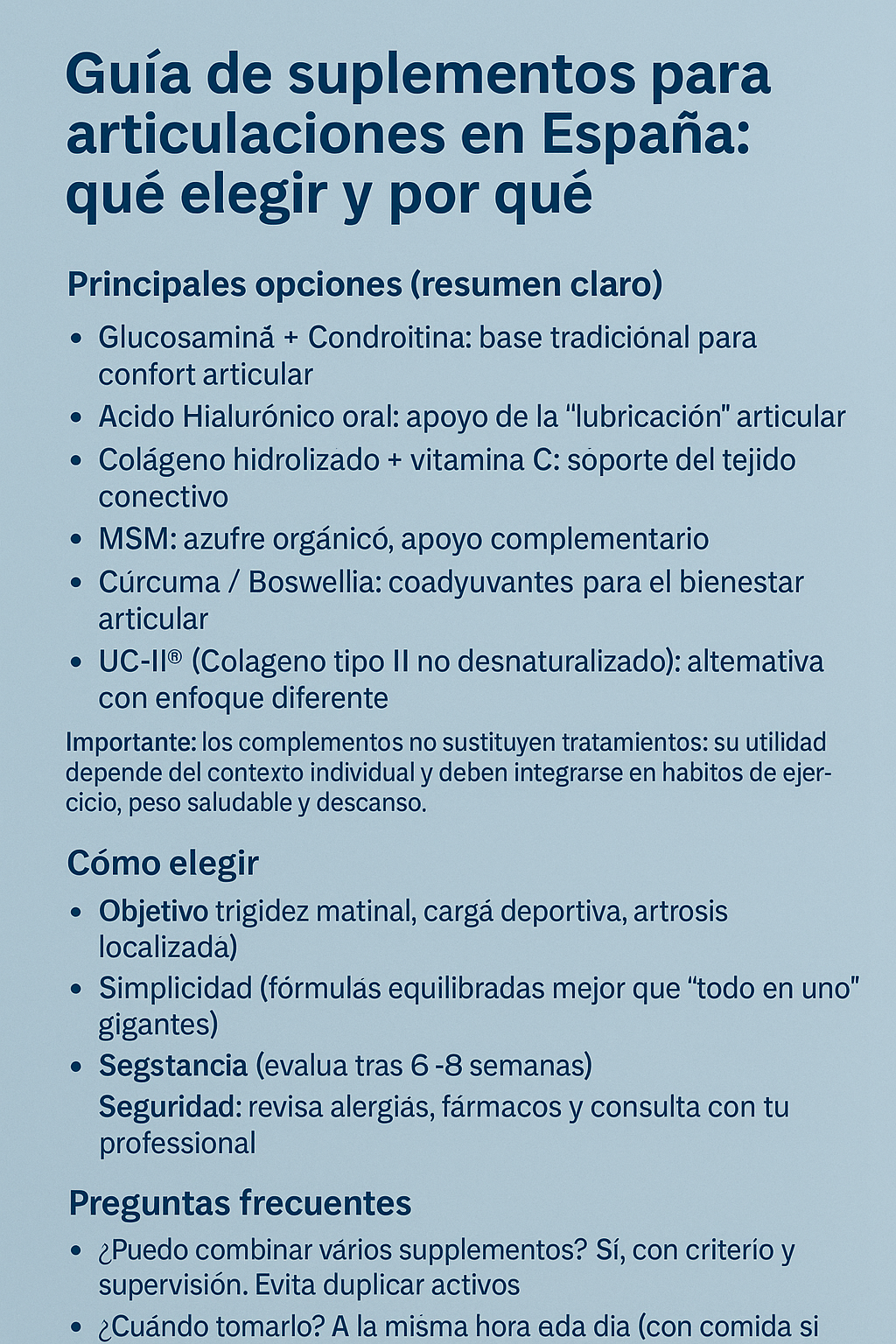 Guía de suplementos para articulaciones en España: qué elegir y por qué